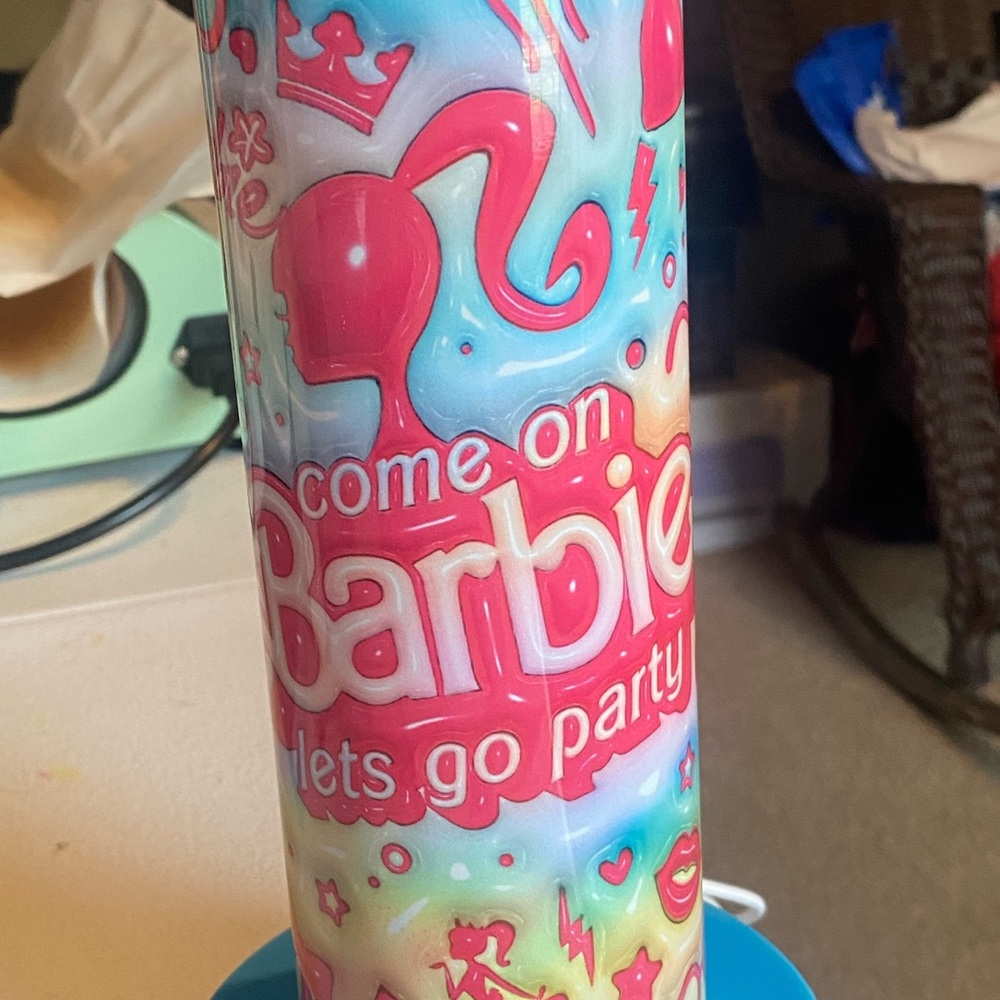 Pink and Blue Party Drinkware with Floral and Crown Design 20oz tumbler